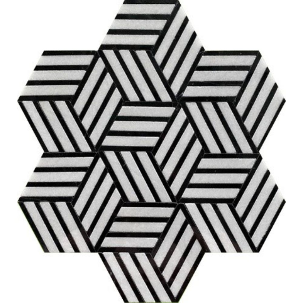 Belluno Designs RYA-1001 Rya 5" x 5" Hexagon Mosaic Thassos White with Nero